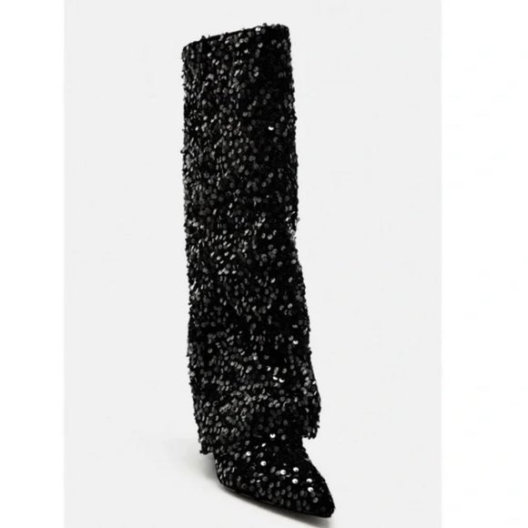 ZARA SEQUIN GAITER BOOTS - Picture 5 of 10